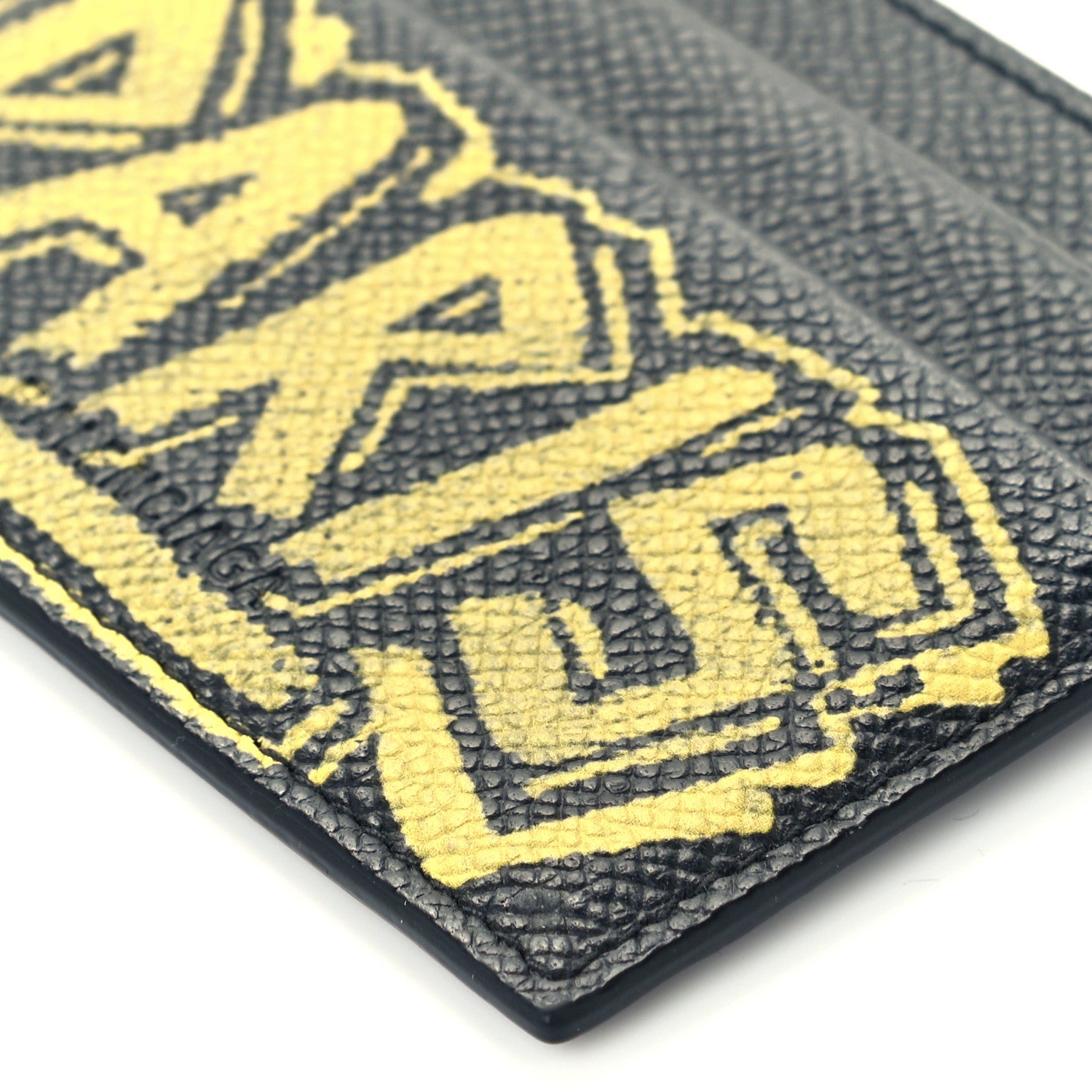 Balenciaga Signature Grained Calfskin Graffiti Ville Multi Card Holder Black Yellow 8 of 8