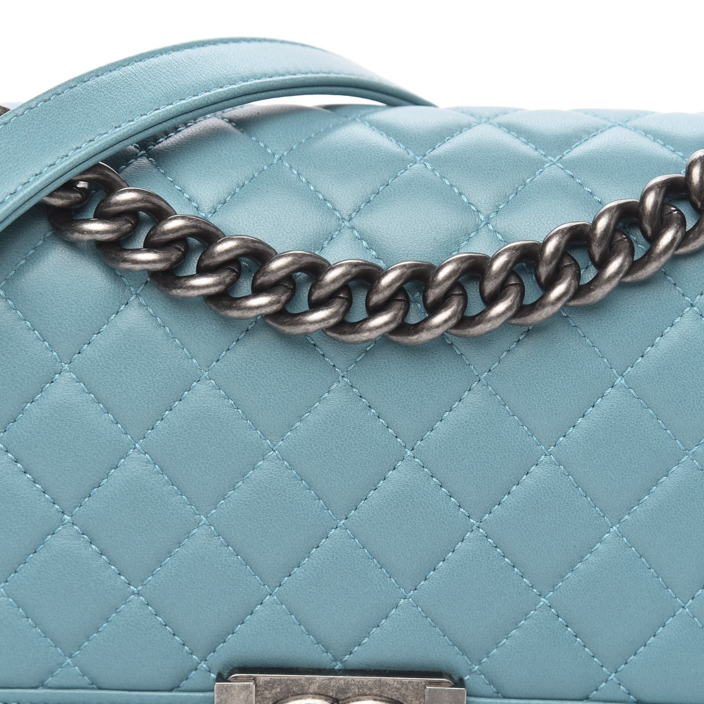 Lambskin Quilted Medium Boy Flap Turquoise