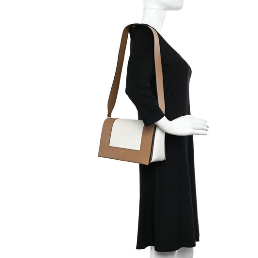 Shiny Smooth Calfskin Medium Frame Shoulder Bag Tan Optic White