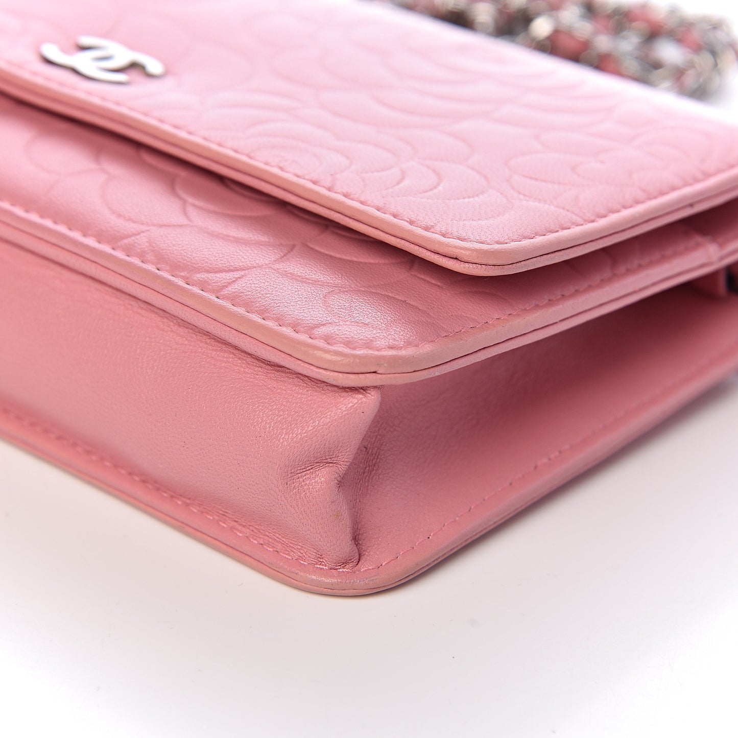 Lambskin Camellia Embossed Wallet On Chain WOC Pink