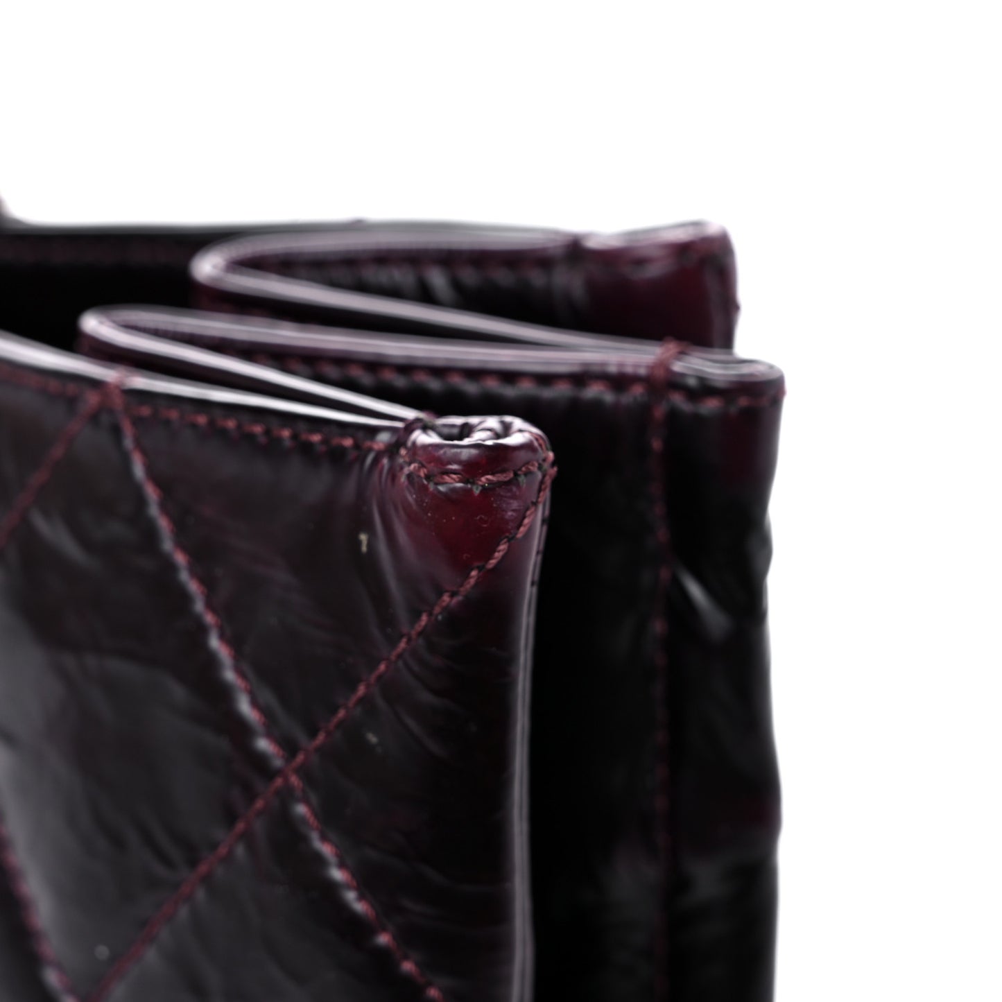 Patent Quilted Accordion Tote Burgundy