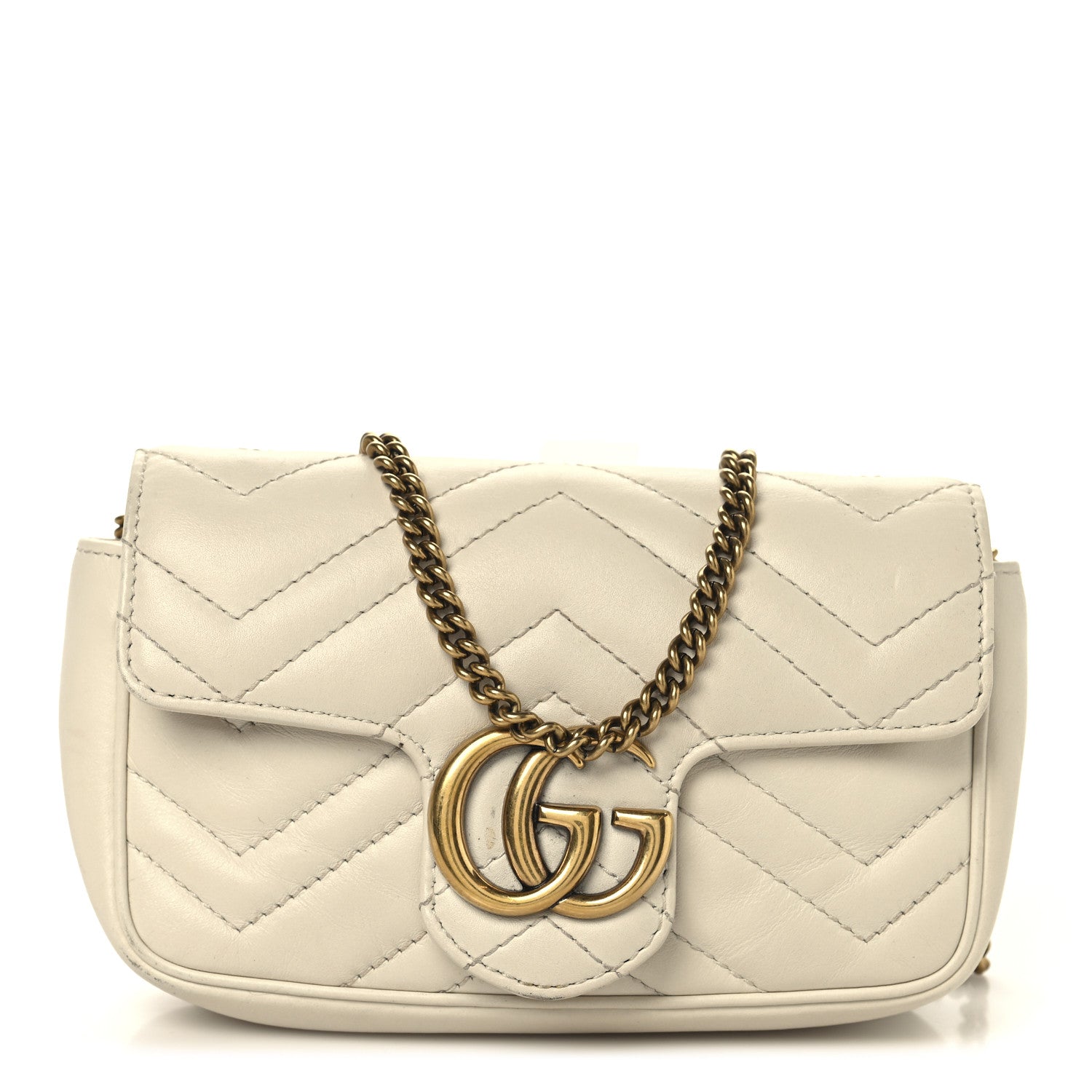 Gucci Calfskin Matelasse Super Mini GG Marmont Shoulder Bag White 1 of 10
