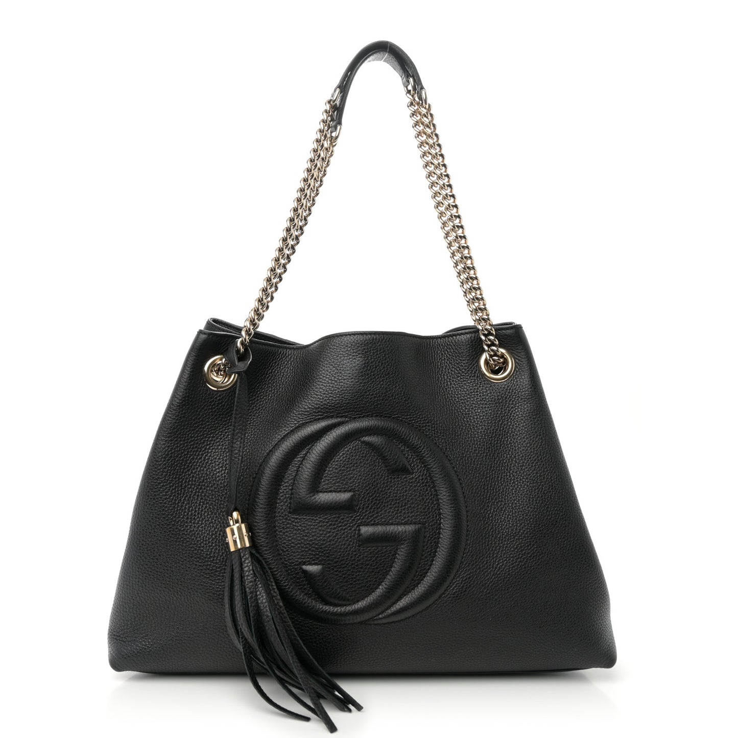 Pebbled Calfskin Medium Soho Chain Shoulder Bag Black