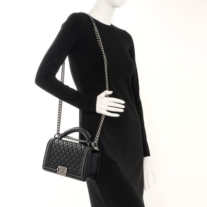 Chanel Calfskin Quilted Medium Boy Top Handle Flap Black 2 of 8