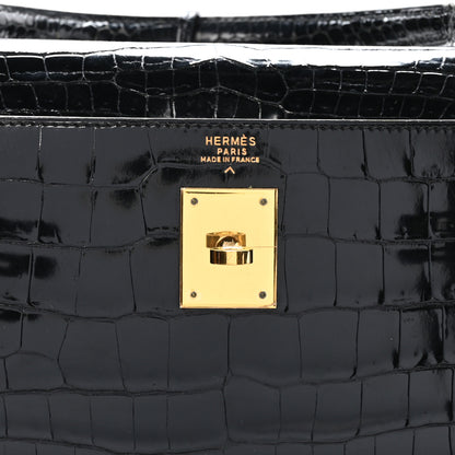 Hermes Shiny Porosus Crocodile Kelly Sellier 32 Black 7 of 10