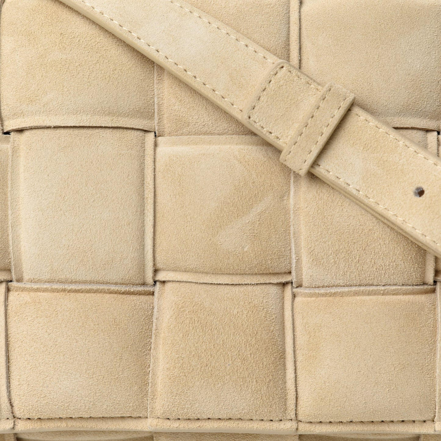 Suede Calfskin Maxi Intrecciato Padded Cassette Crossbody Bag Sand