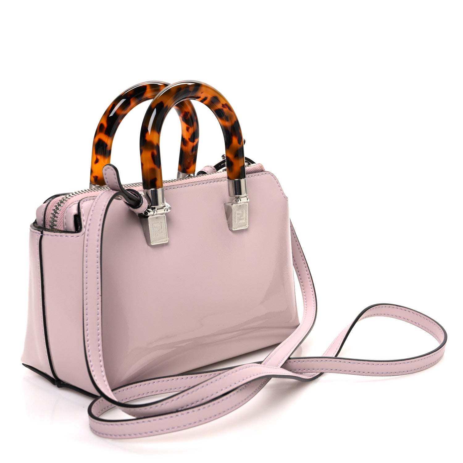 Fendi Vitello King Plexiglass Logo Embossed Mini By The Way Top Handle Boston Bag Soft Berry 3 of 10