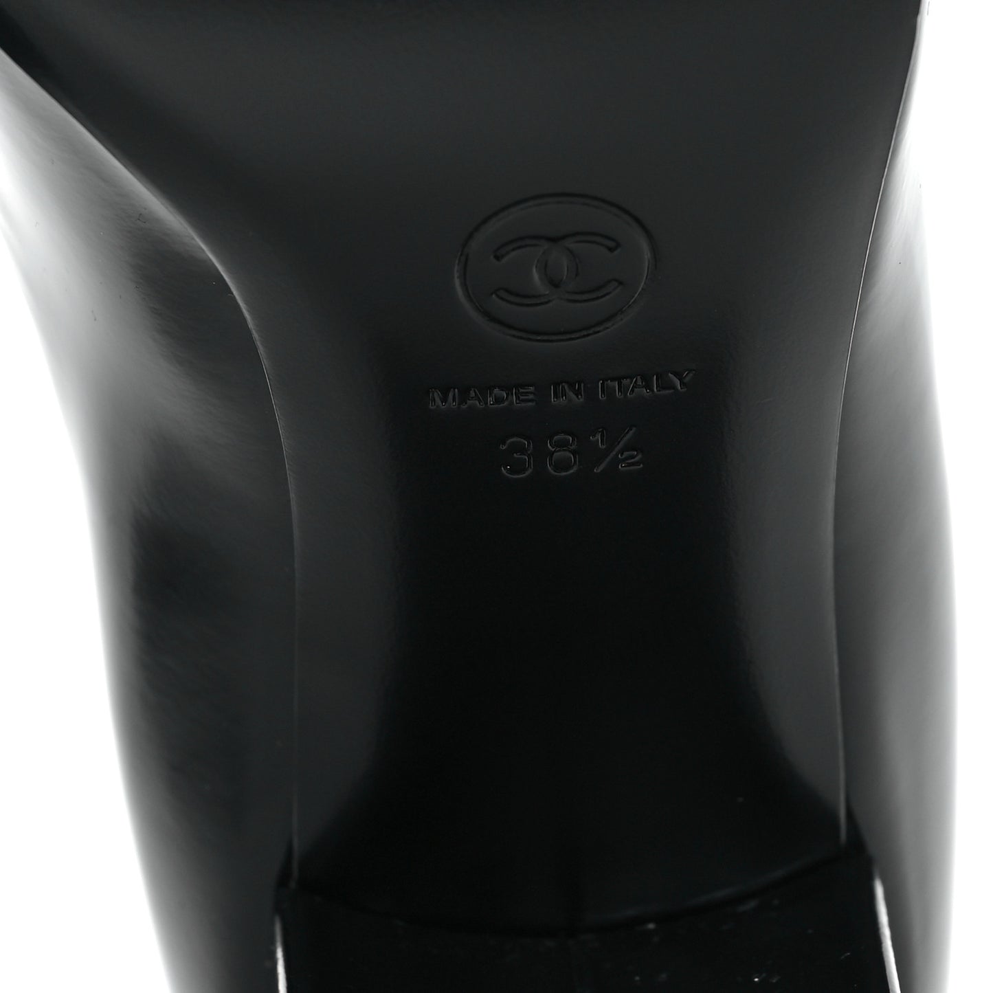 Patent Calfskin Grosgrain CC Mary Jane Pumps 38.5 Black