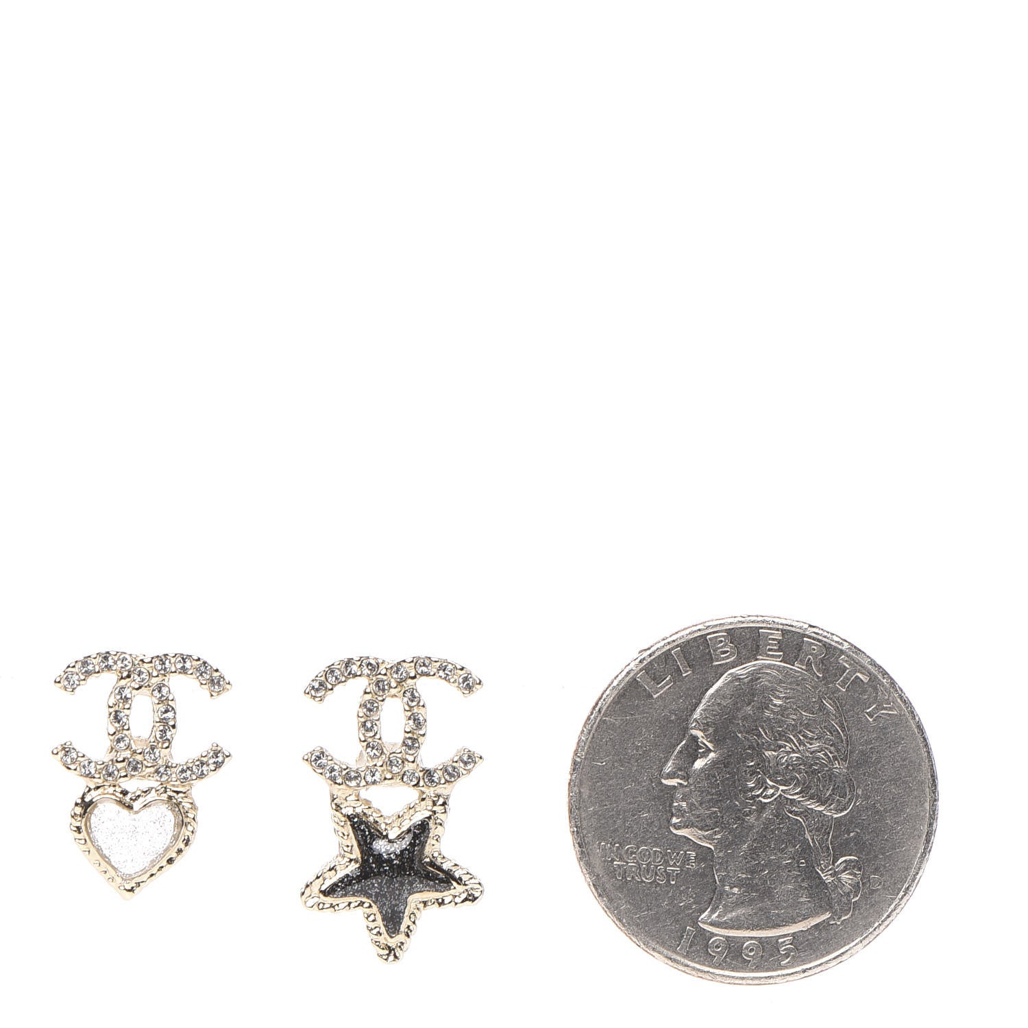 Chanel Crystal Enamel CC Star Heart Earrings Gold 2 of 5