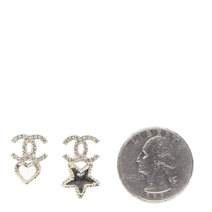 Chanel Crystal Enamel CC Star Heart Earrings Gold 2 of 5