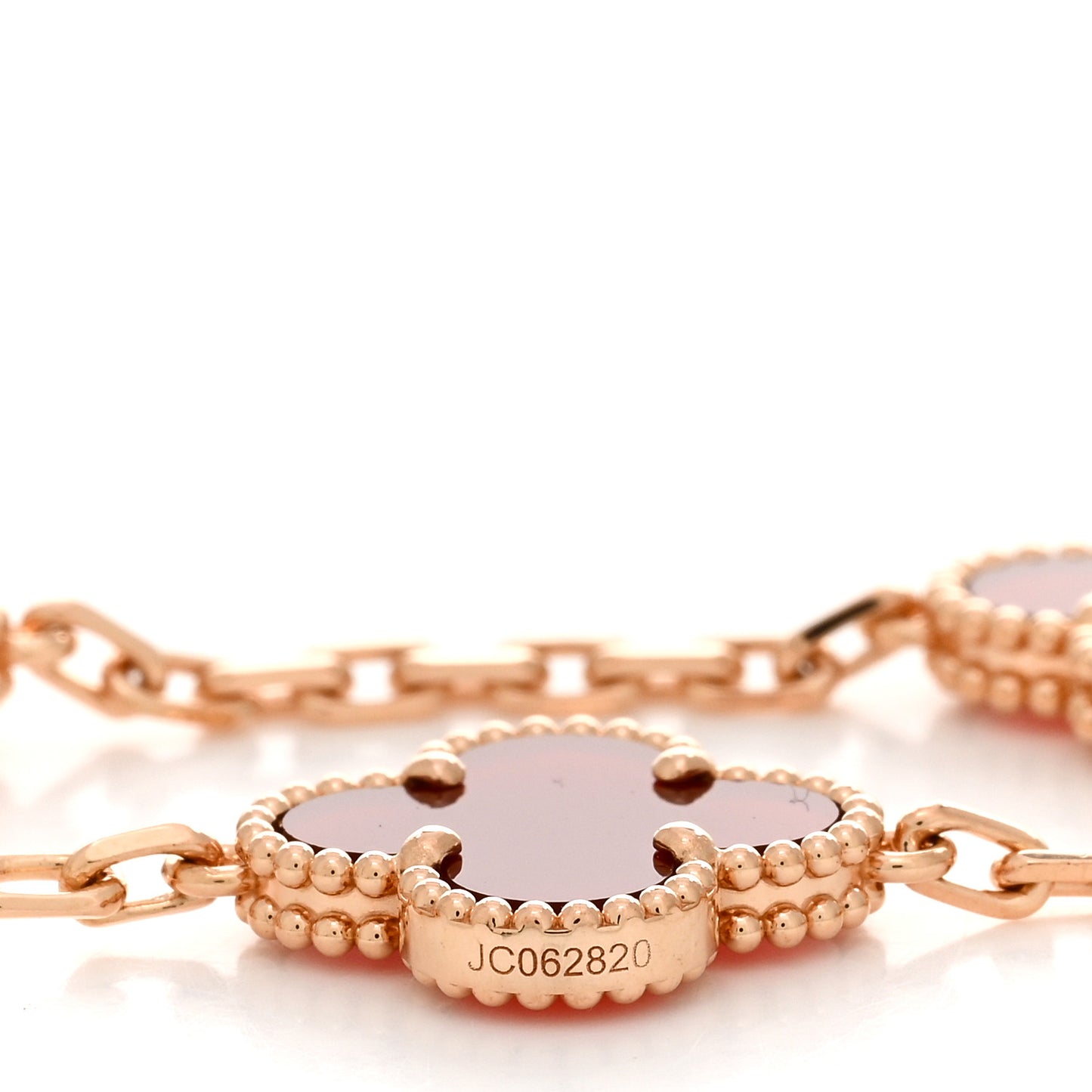 18K Rose Gold Carnelian 5 Motifs Guilloche Vintage Alhambra Bracelet