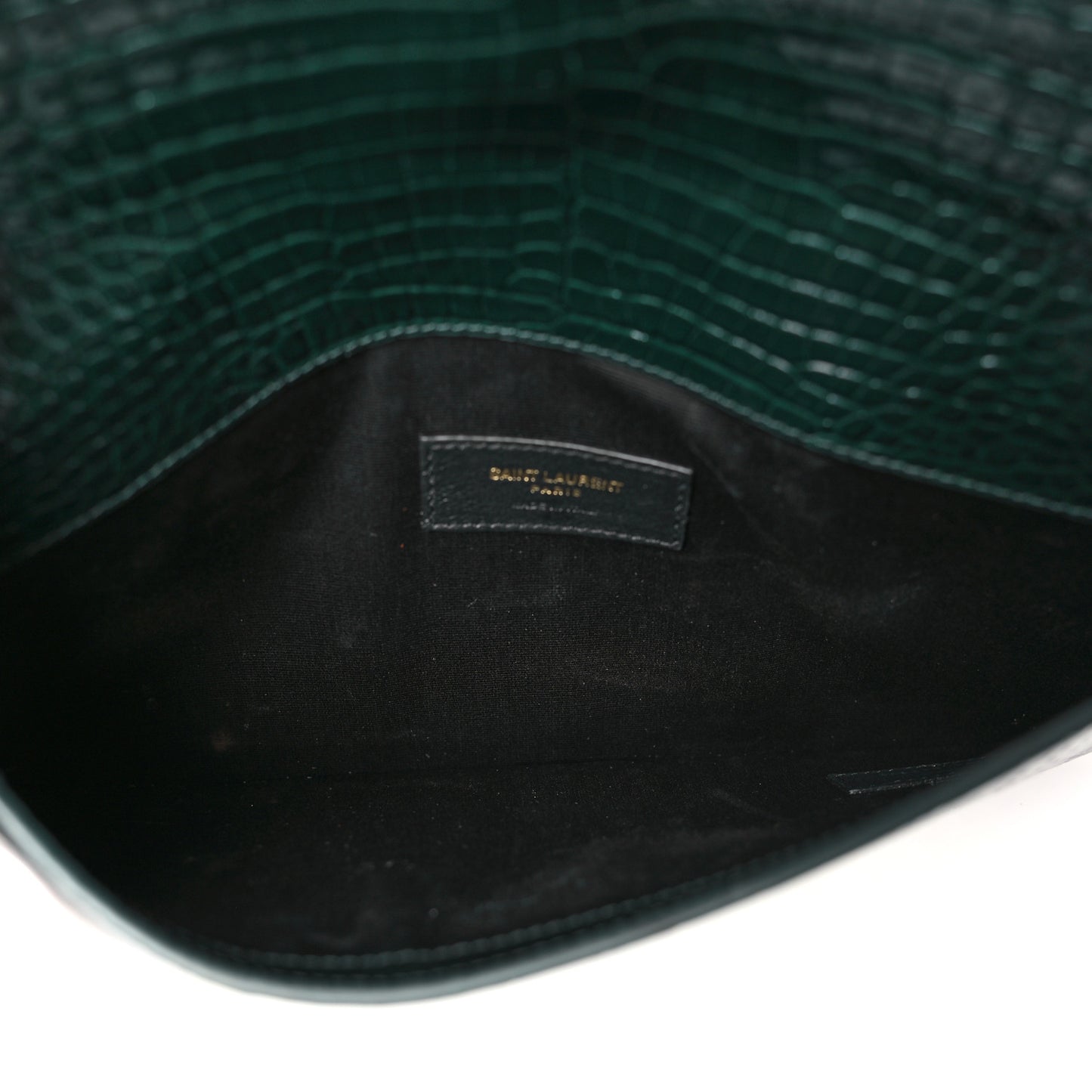 Calfskin Crocodile Embossed Uptown Monogram Clutch Dark Green