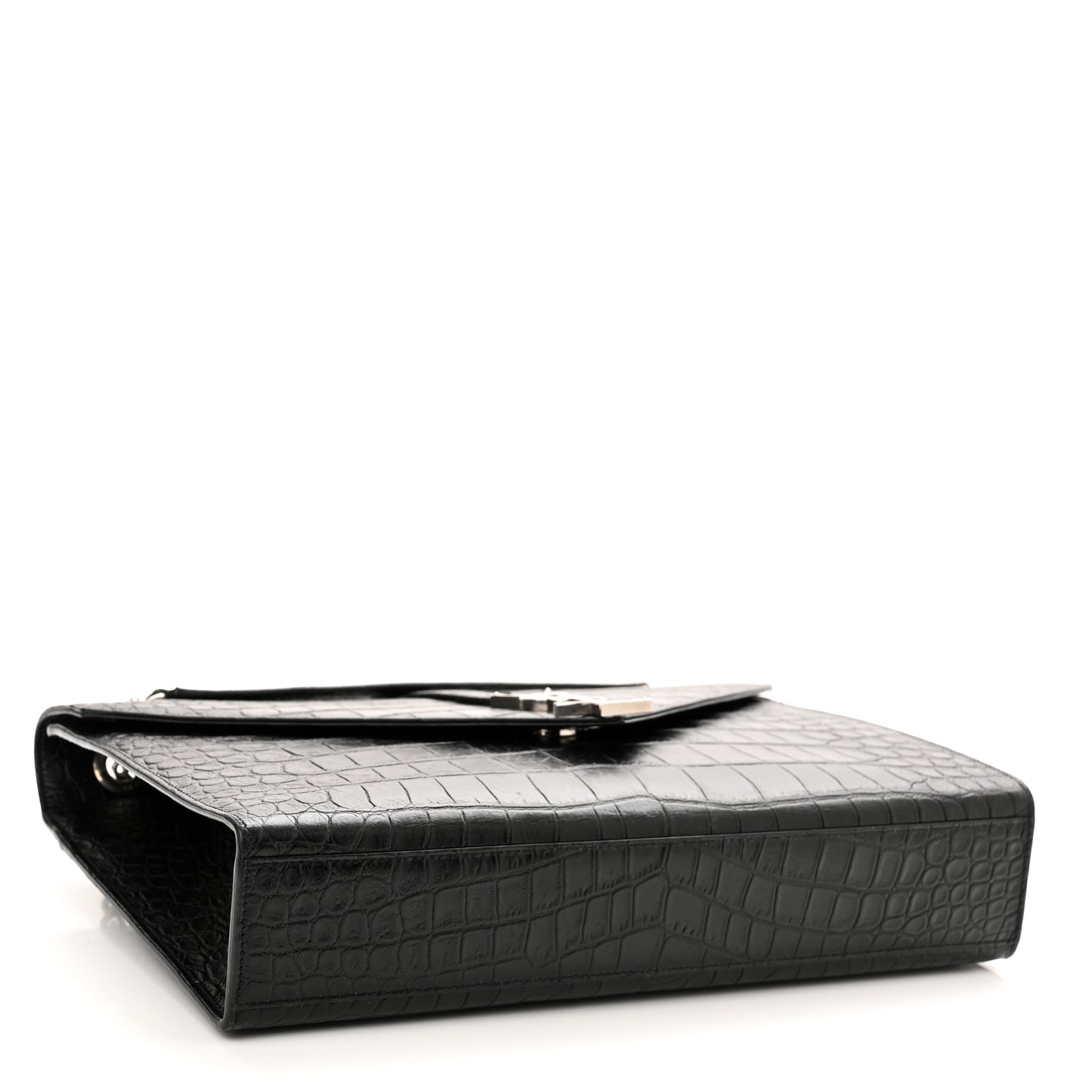 Calfskin Crocodile Embossed Medium Monogram Envelope Chain Shoulder Bag Black