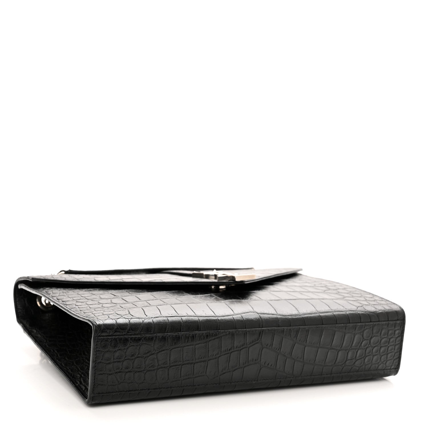 Saint Laurent Calfskin Crocodile Embossed Medium Monogram Envelope Chain Shoulder Bag Black 4 of 11
