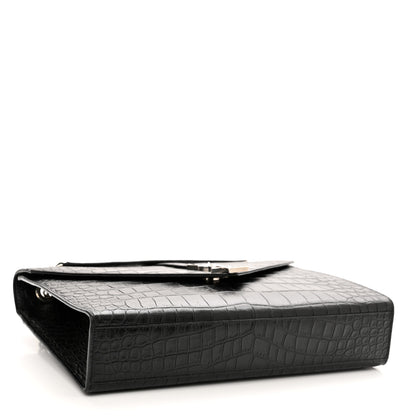 Saint Laurent Calfskin Crocodile Embossed Medium Monogram Envelope Chain Shoulder Bag Black 4 of 11