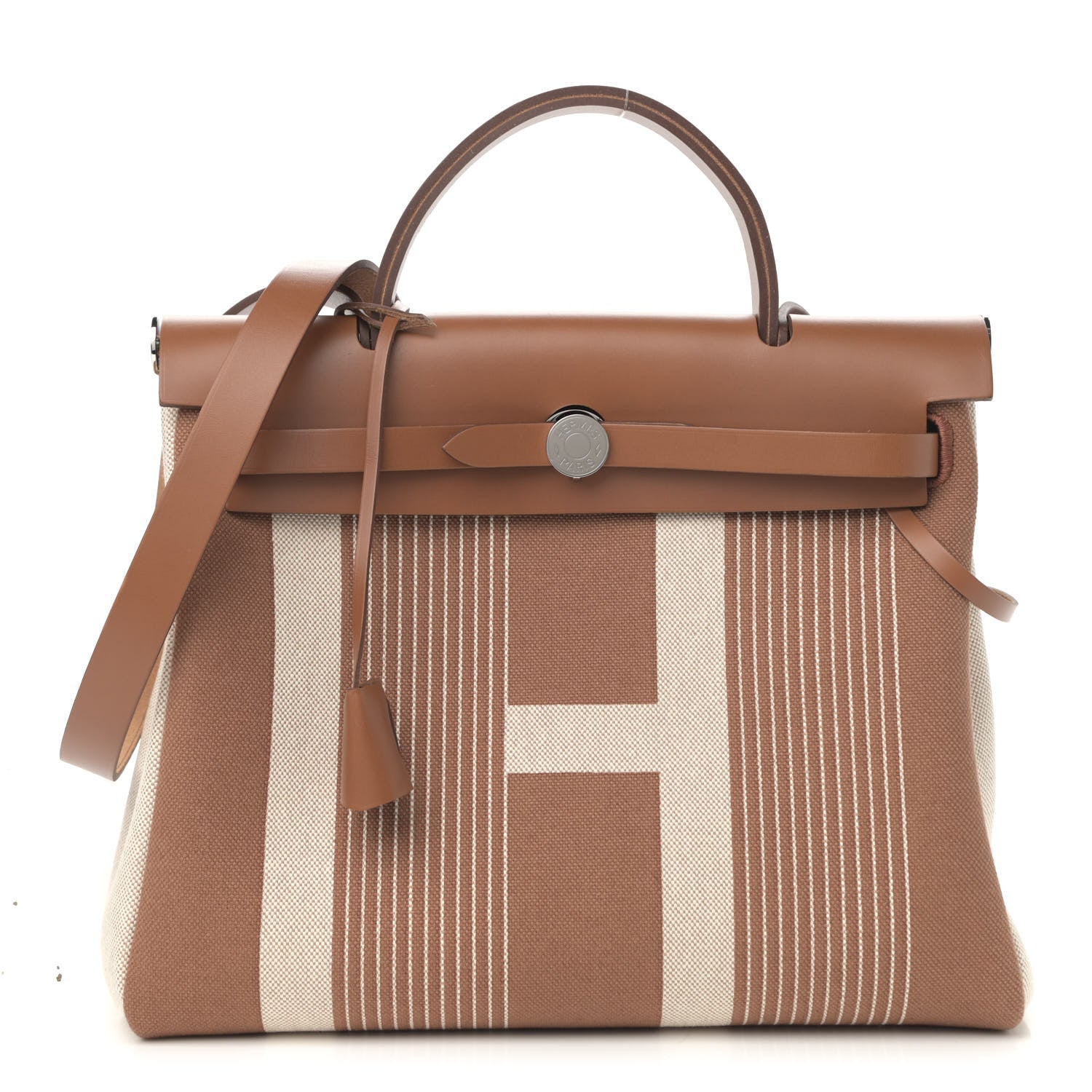 Hermes Vache Hunter Toile H Vibration Herbag Zip Retourne 31 PM Fauve Ecru Beige 3 of 13