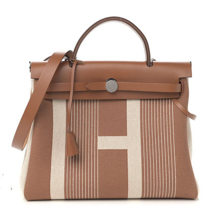 Hermes Vache Hunter Toile H Vibration Herbag Zip Retourne 31 PM Fauve Ecru Beige 3 of 13