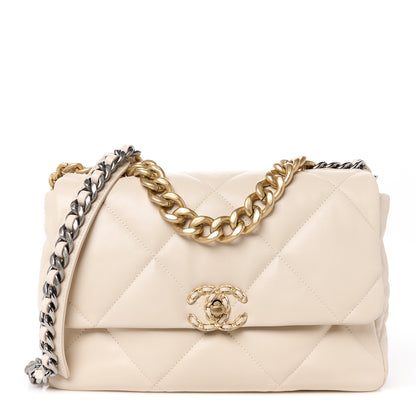 Chanel Goatskin Quilted Large Chanel 19 Flap Light Beige 1 of 10