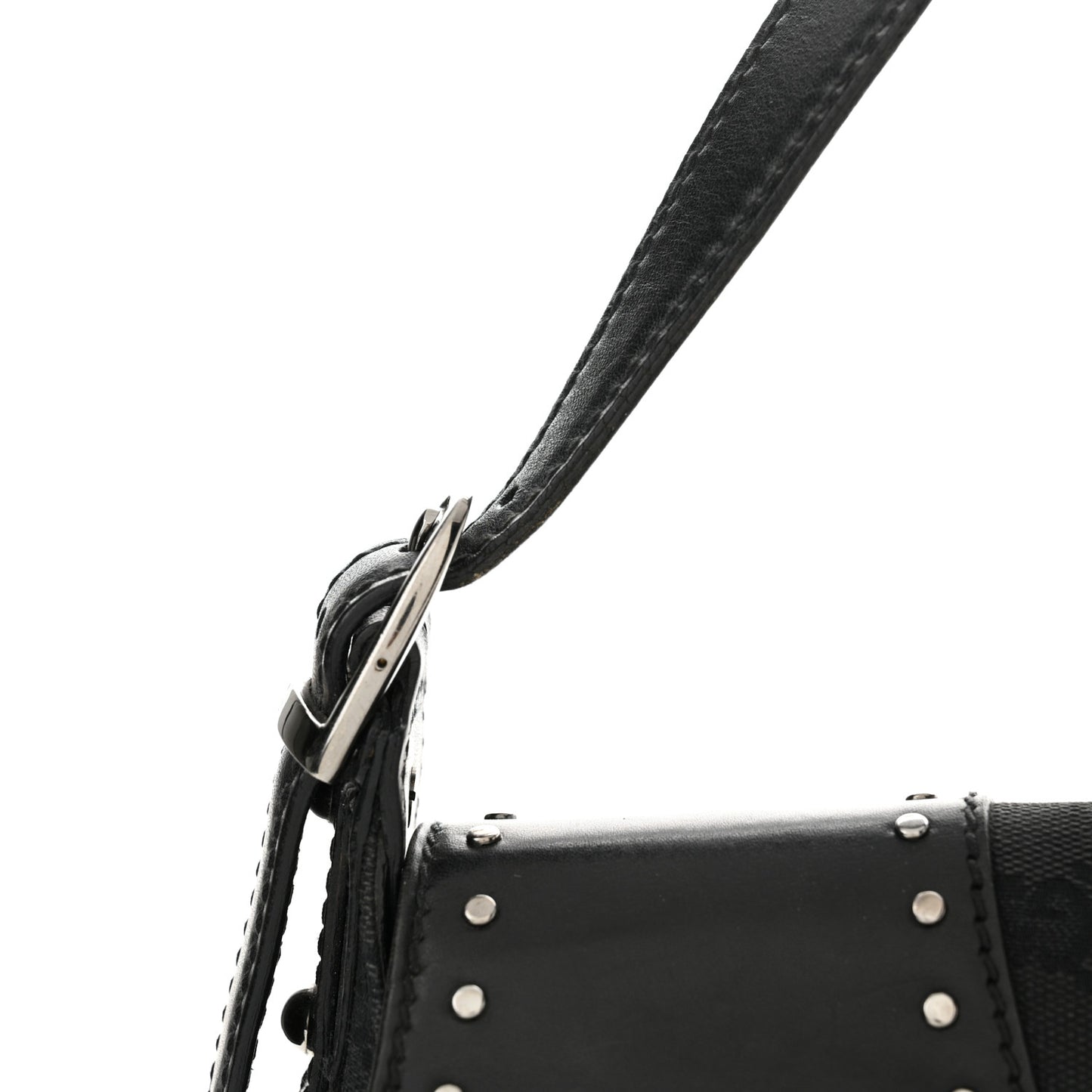Monogram Horsebit Chain Studded Flap Shoulder Bag Black