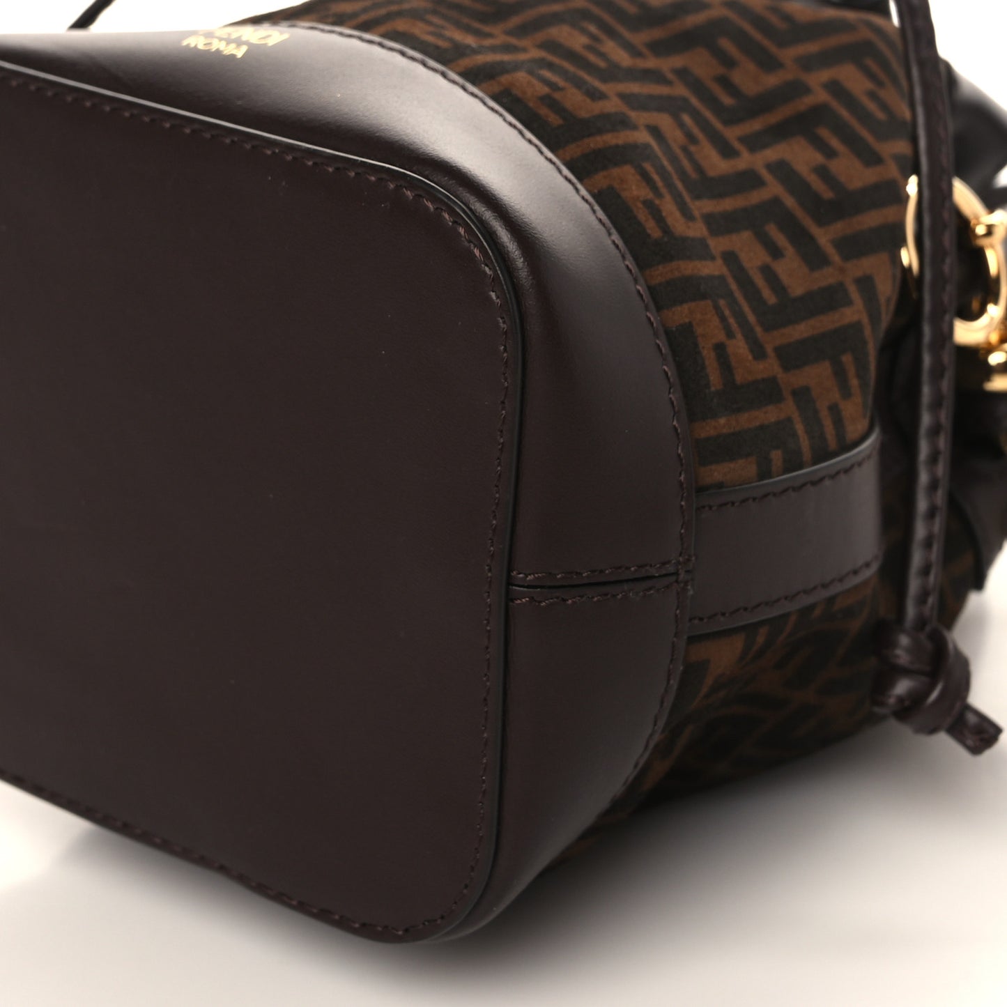 Suede Vitello King F is Fendi Micro FF Mini Mon Tresor Bucket Bag Sigaro Marrone Ebano