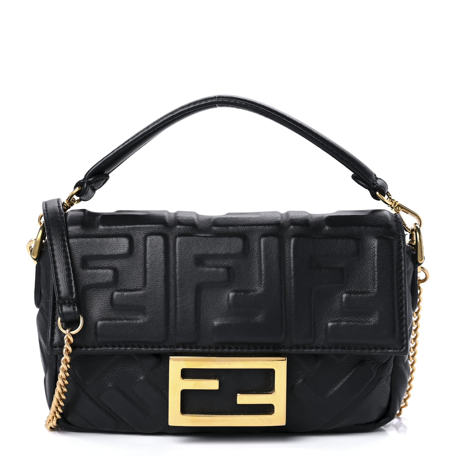 Fendi Nappa FF 1974 Embossed Mini Baguette Black 1 of 9
