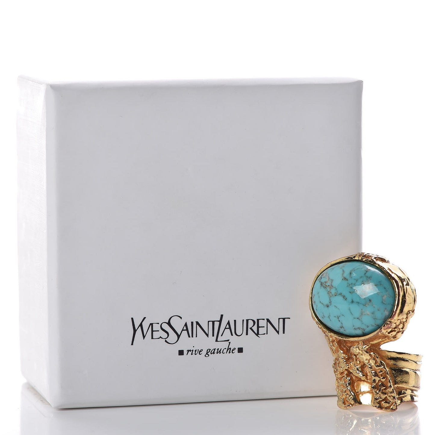 Glass Cabochon Arty Ovale Ring 6 Gold Turquoise