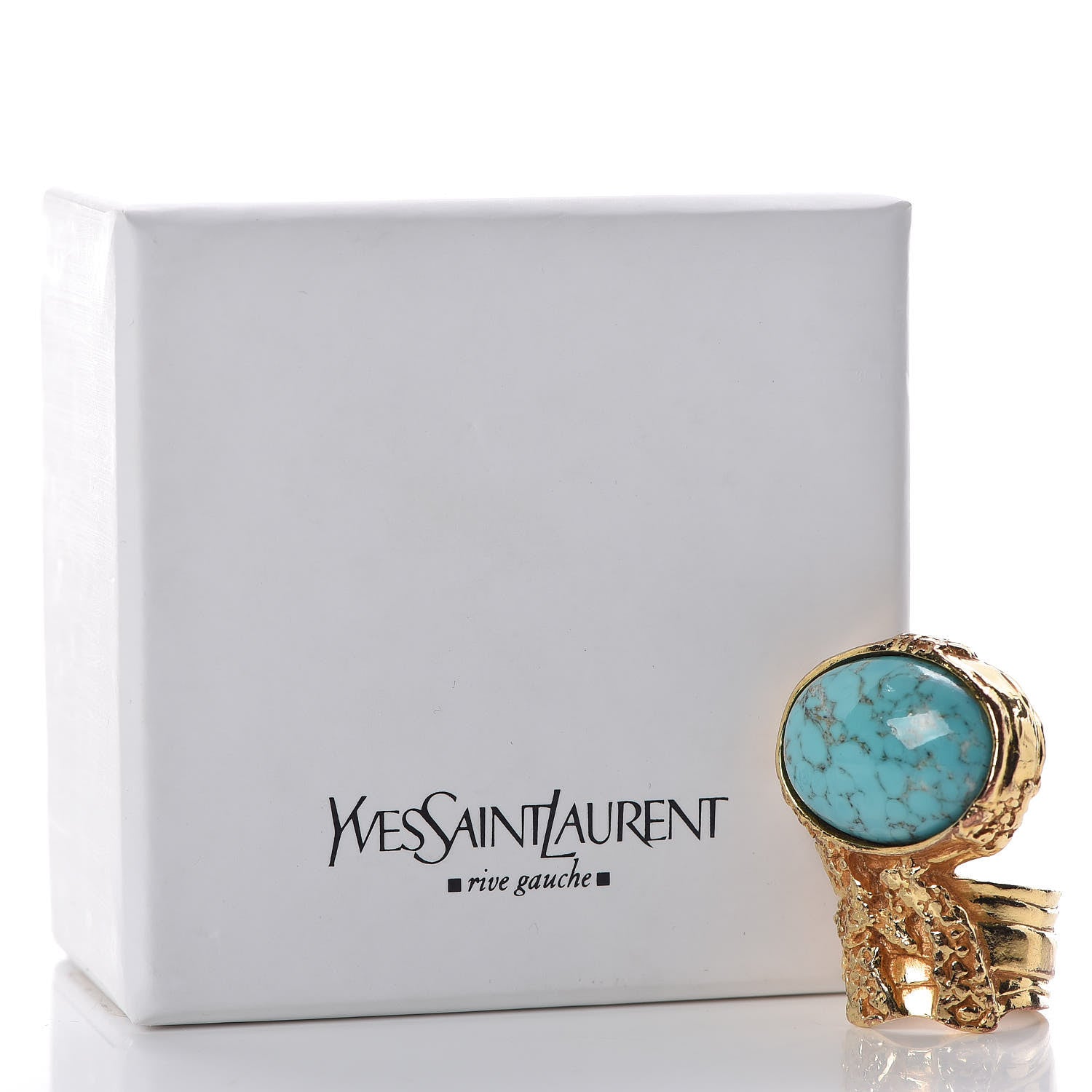 Saint Laurent Glass Cabochon Arty Ovale Ring 6 Gold Turquoise 6 of 6