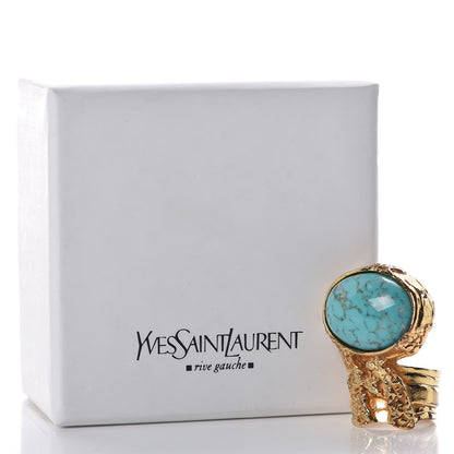 Saint Laurent Glass Cabochon Arty Ovale Ring 6 Gold Turquoise 6 of 6