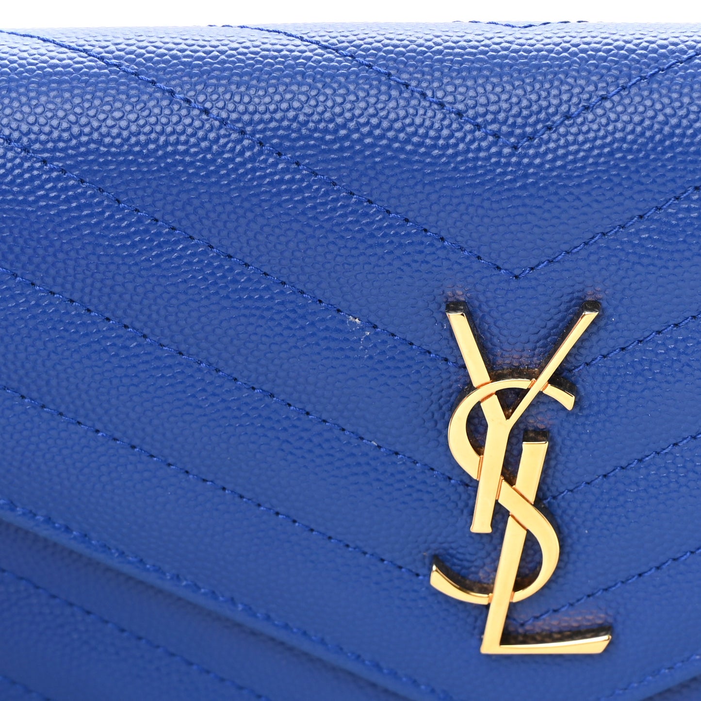 Grain De Poudre Matelasse Chevron Monogram Envelope Chain Wallet Blue Majorelle