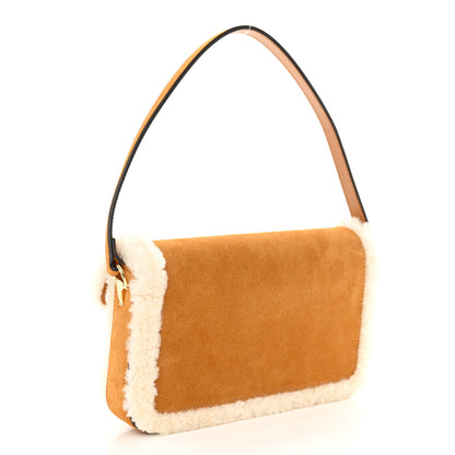 Gucci Suede Shearling Horsebit Mini 1955 Shoulder Bag Honey Beige Milk 4 of 13