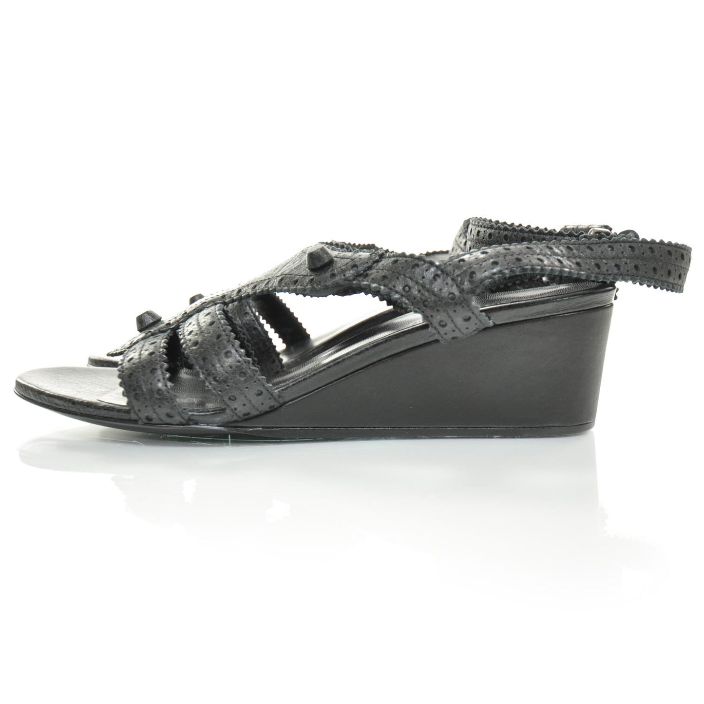 Agneau Brogues Wedge Sandals 39.5 Anthracite