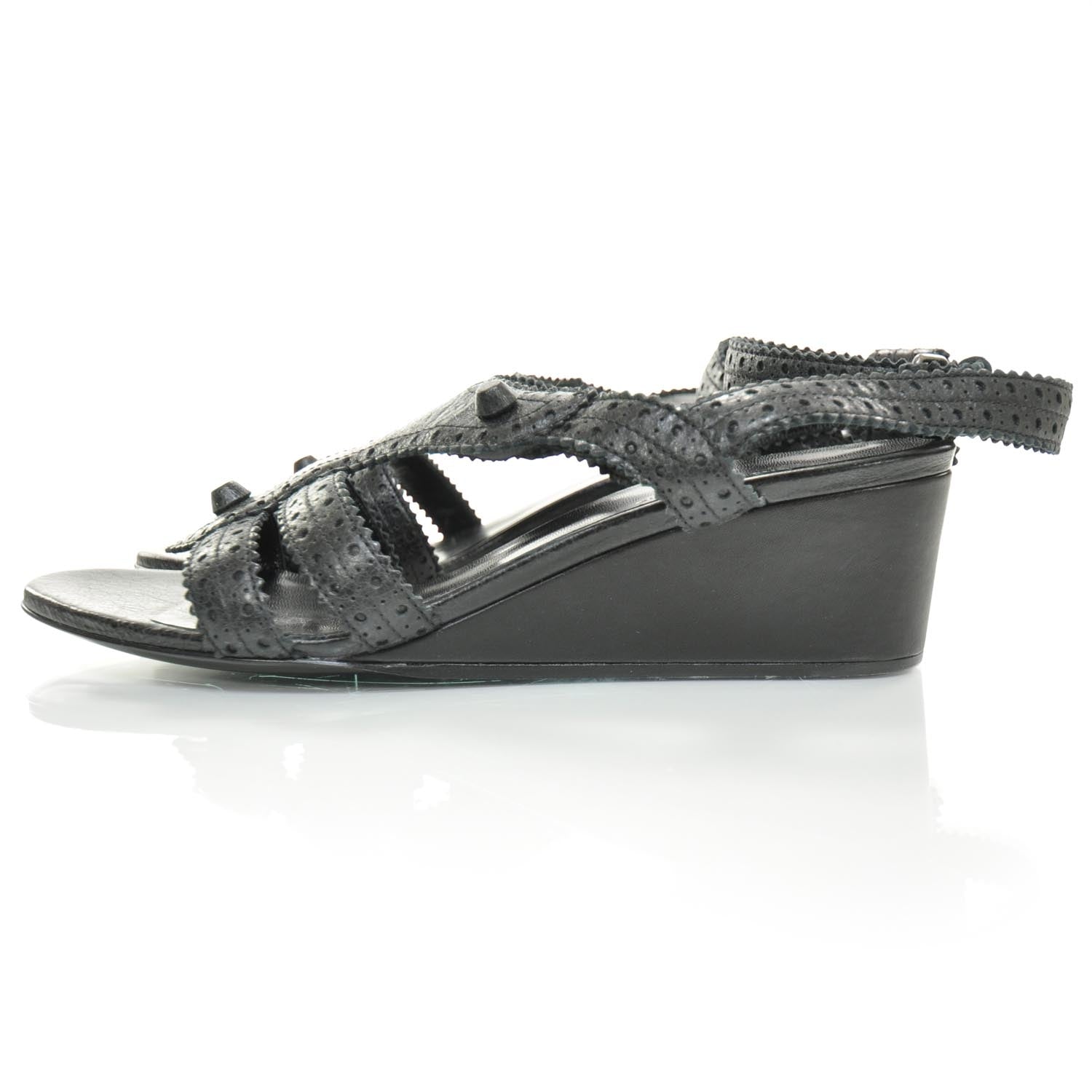 Balenciaga Agneau Brogues Wedge Sandals 39.5 Anthracite 2 of 6