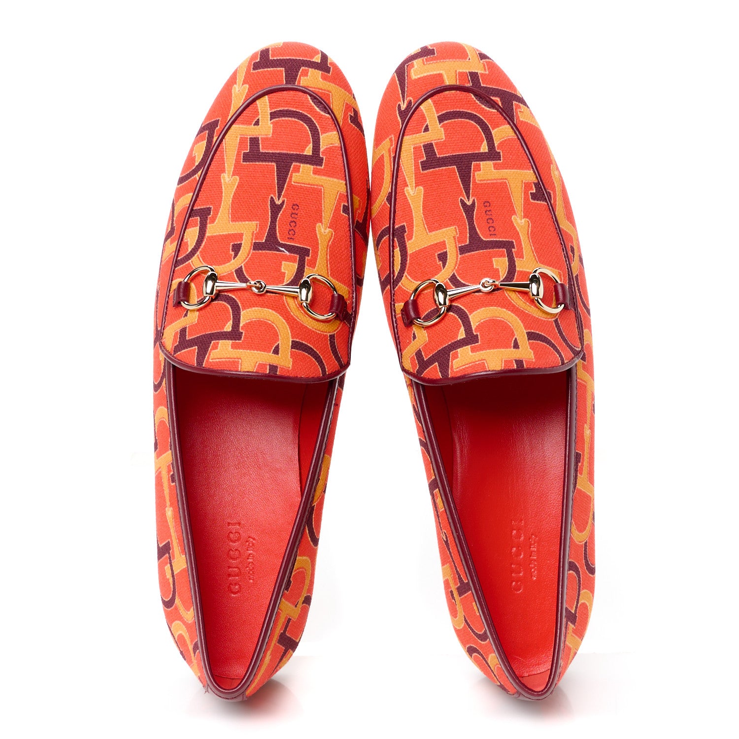 Gucci Canvas Horsebit Womens Jordaan Loafers 39.5 Orange Multicolor 2 of 10