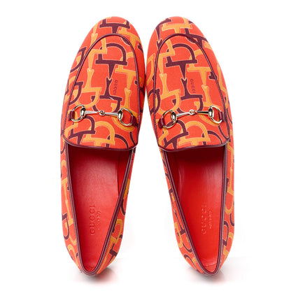Gucci Canvas Horsebit Womens Jordaan Loafers 39.5 Orange Multicolor 2 of 10