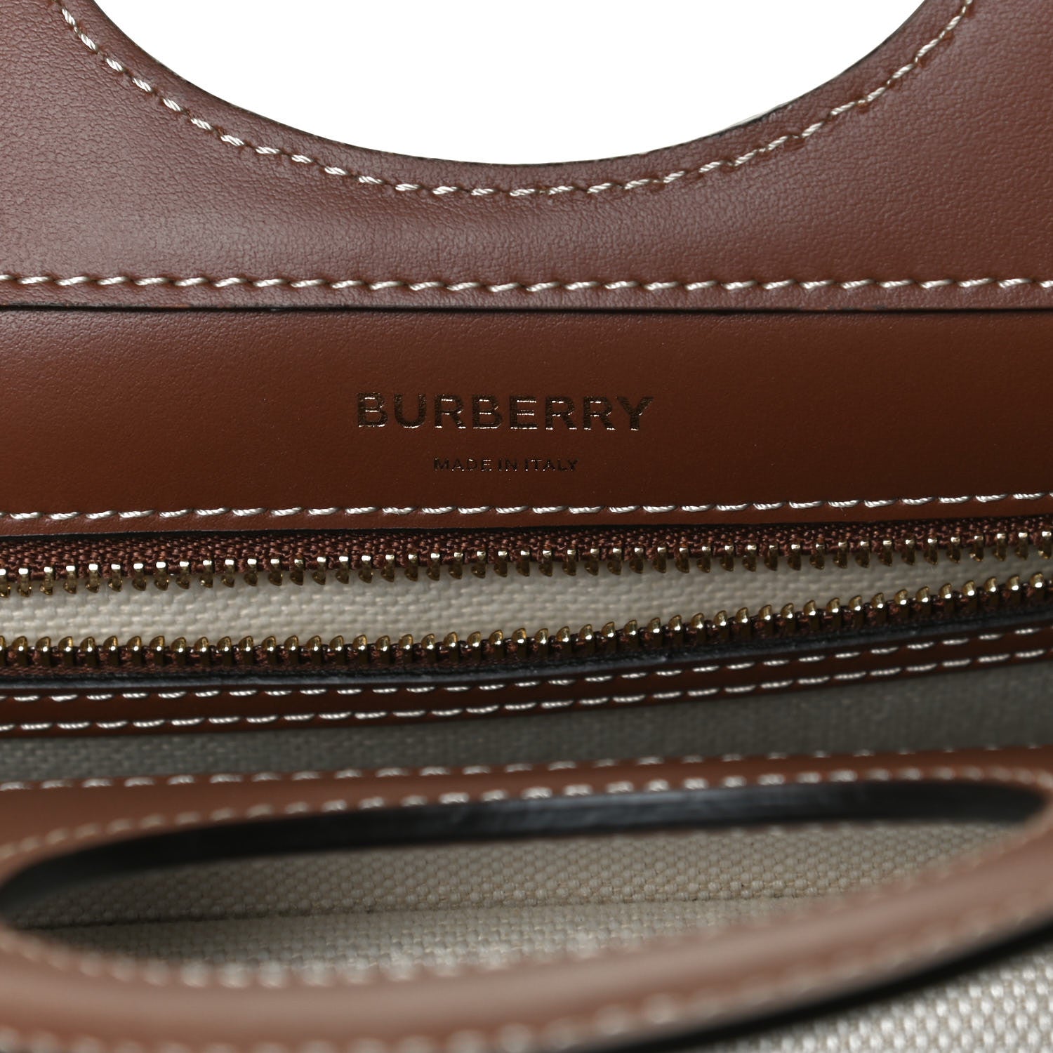 Burberry Canvas Smooth Calfskin Two Tone Mini Pocket Bag Natural Malt Brown 6 of 14