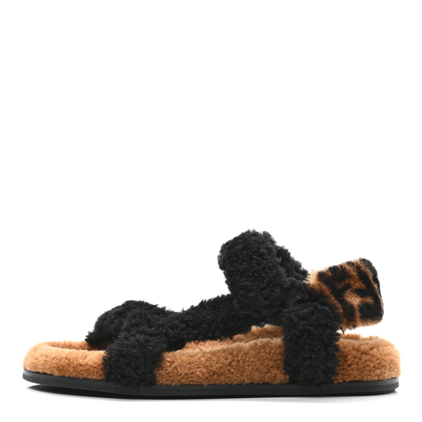 Shearling FF Fendi Feel Sandals 38 Tobacco Black