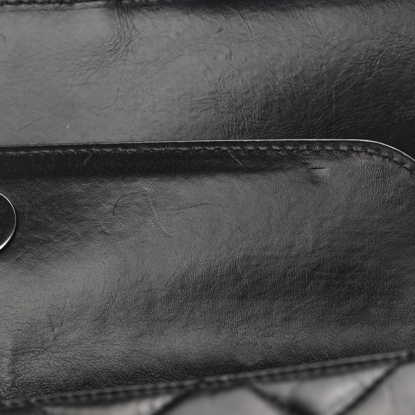 Glazed Calfskin Quilted Large Perfect Edge Flap Black