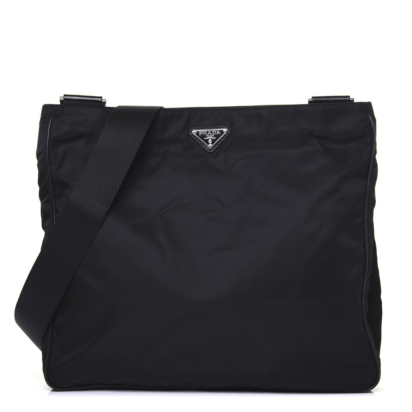 Nylon Flat Messenger Bag Black