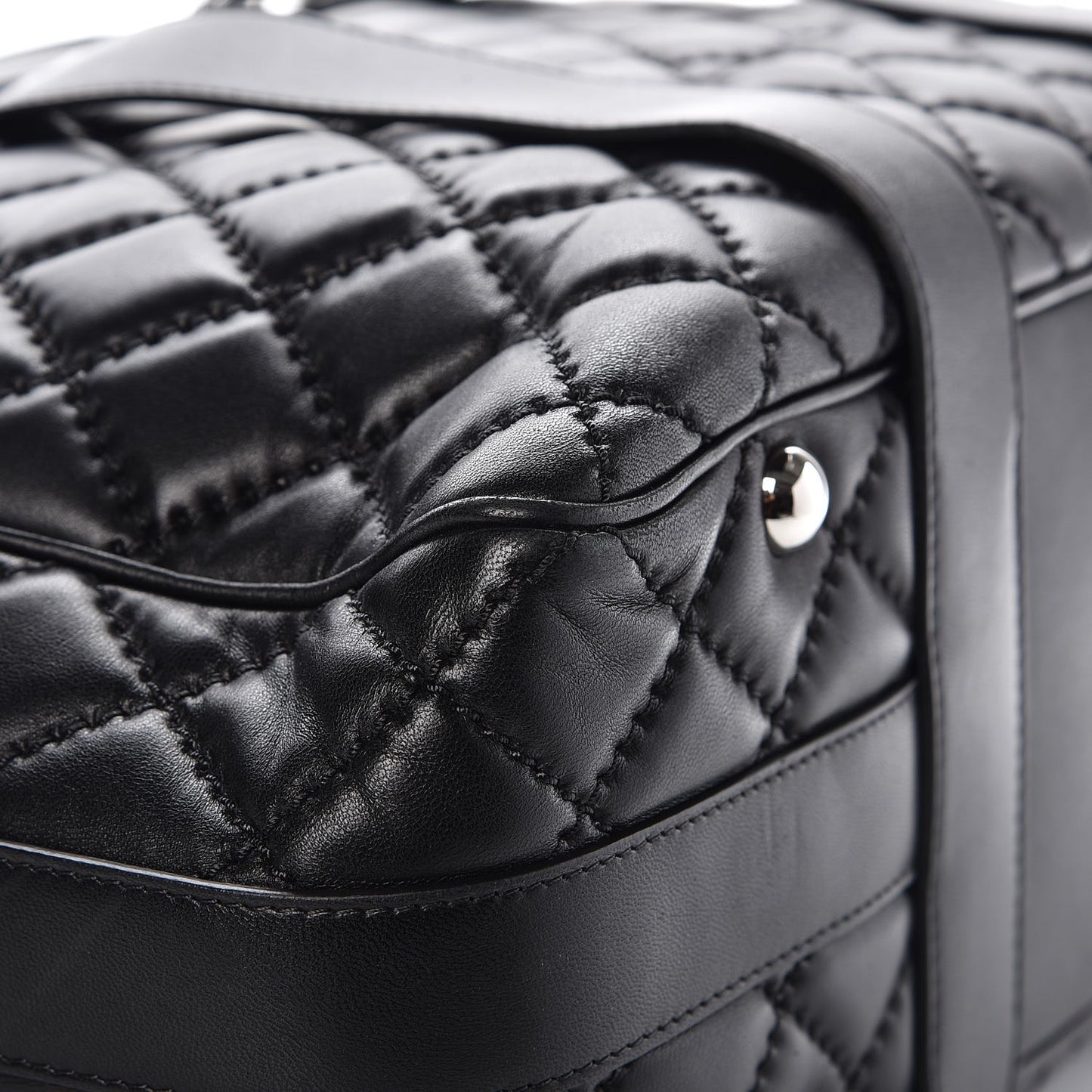 Lambskin Quilted Large Easy Carry Shopping Tote Black
