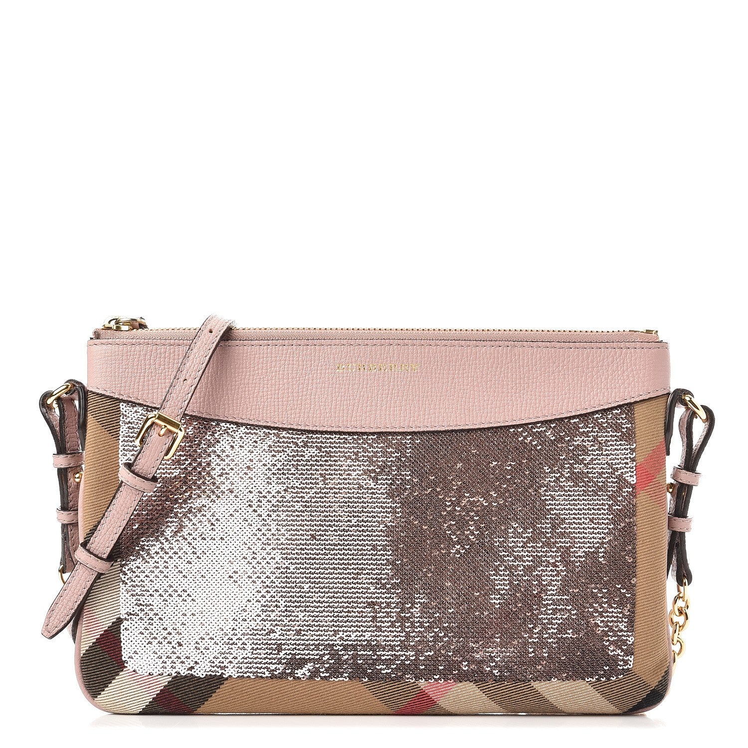 Burberry House Check Sequin Peyton Crossbody Clutch Bag Pink 1 of 7