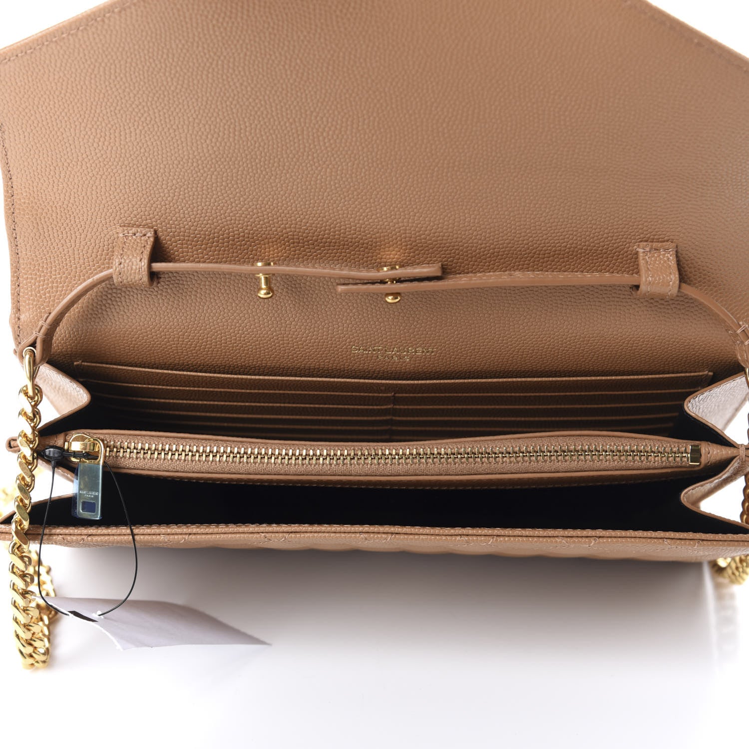 Saint Laurent Grain De Poudre Mixed Matelasse Triquilt Monogram Chain Wallet Dune 5 of 10