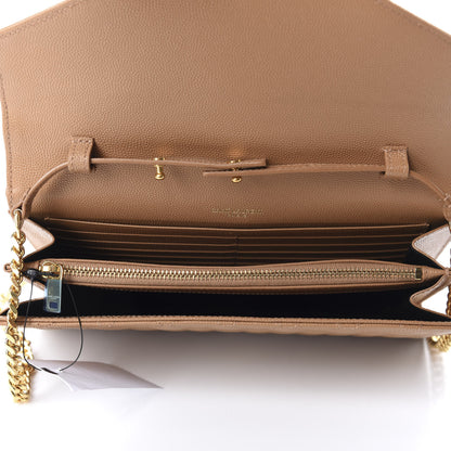 Saint Laurent Grain De Poudre Mixed Matelasse Triquilt Monogram Chain Wallet Dune 5 of 10