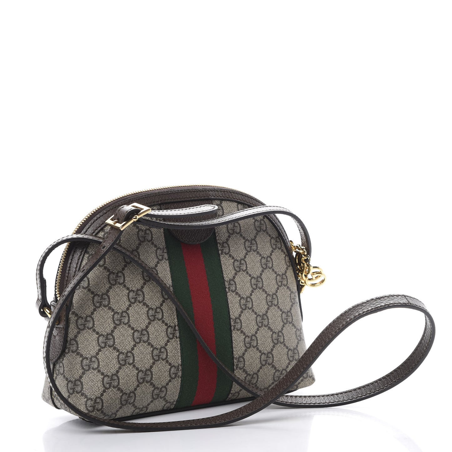 GG Supreme Monogram Textured Dollar Calfskin Web Small Ophidia Dome Shoulder Bag Beige Ebony New Acero