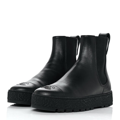 Chanel Calfskin Cap Toe CC Ankle Boots 37 Black 3 of 9