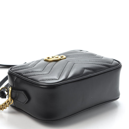Gucci Calfskin Matelasse Mini GG Marmont Chain Shoulder Bag Black 3 of 10