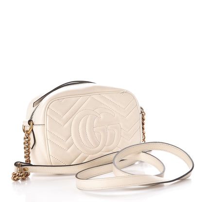 Gucci Calfskin Matelasse Mini GG Marmont Chain Shoulder Bag White 3 of 8