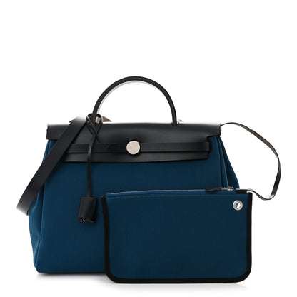 Hermes Toile Vache Hunter Herbag Zip Retourne 31 PM Black Blue De Malte 1 of 11