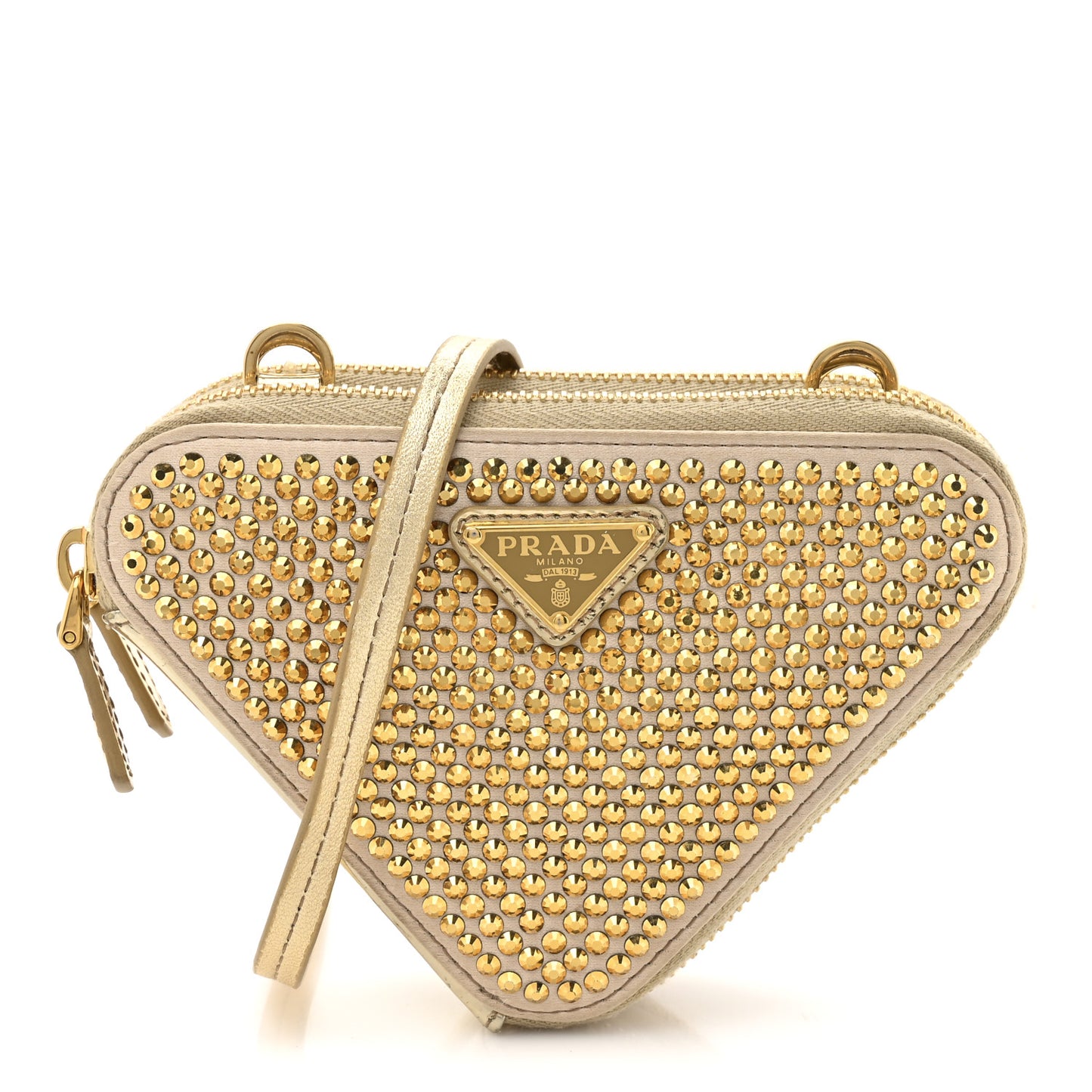 Satin Crystal Mini Triangle Crossbody Pouch Platino