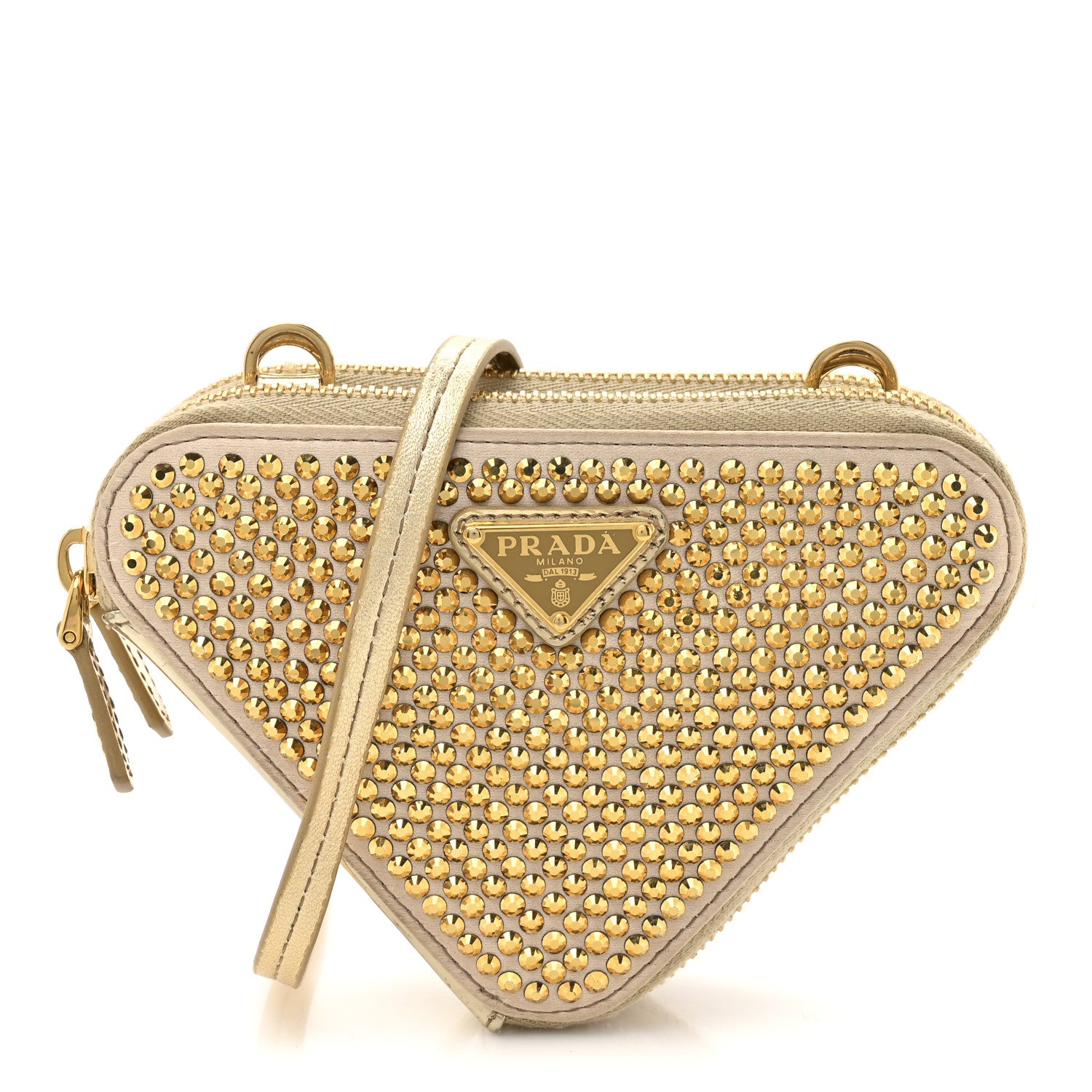 Prada Satin Crystal Mini Triangle Crossbody Pouch Platino 1 of 10