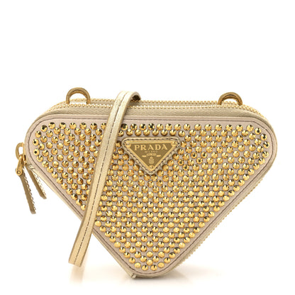 Prada Satin Crystal Mini Triangle Crossbody Pouch Platino 1 of 10
